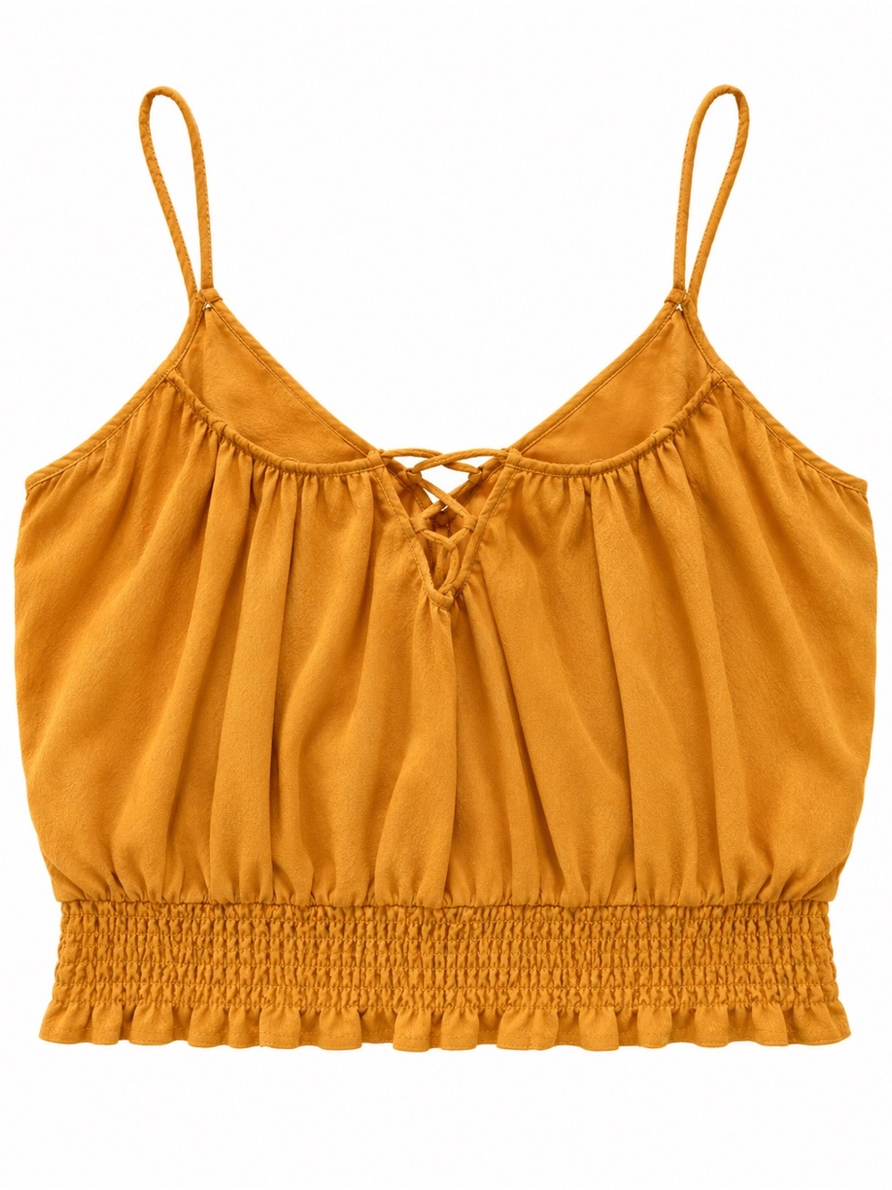 Sky and Sparrow Mustard Lace-Up Smocked Cami Top Size L